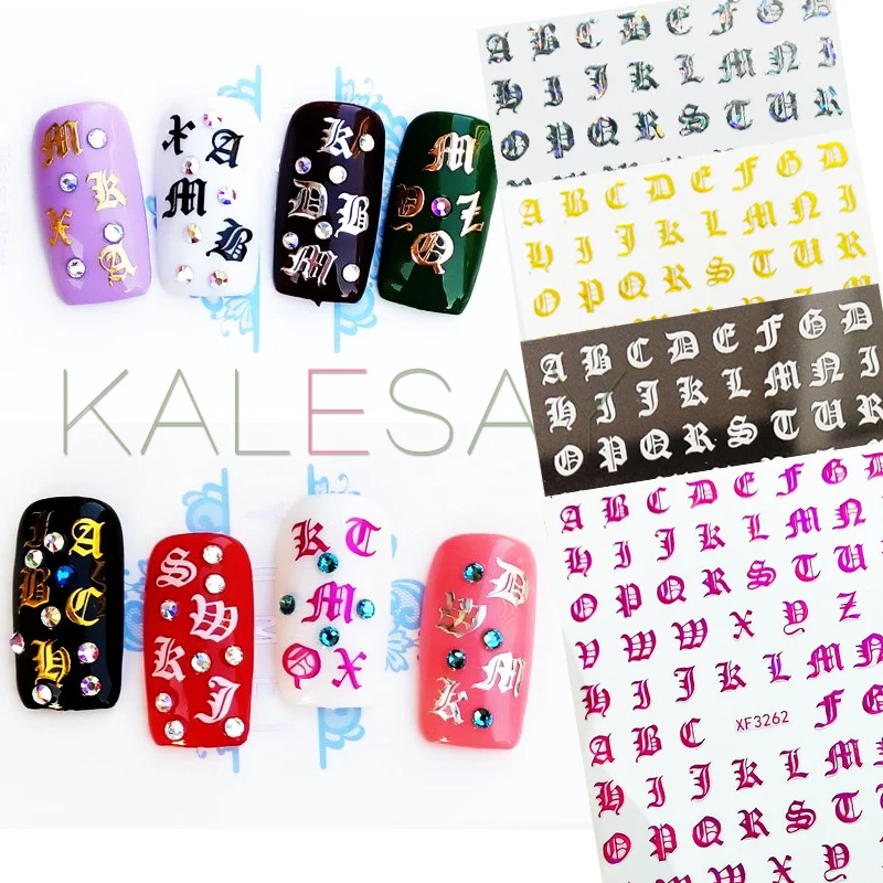 Черная золотая белая серебряная текстовая бирка наклейка для ногтей украшение с