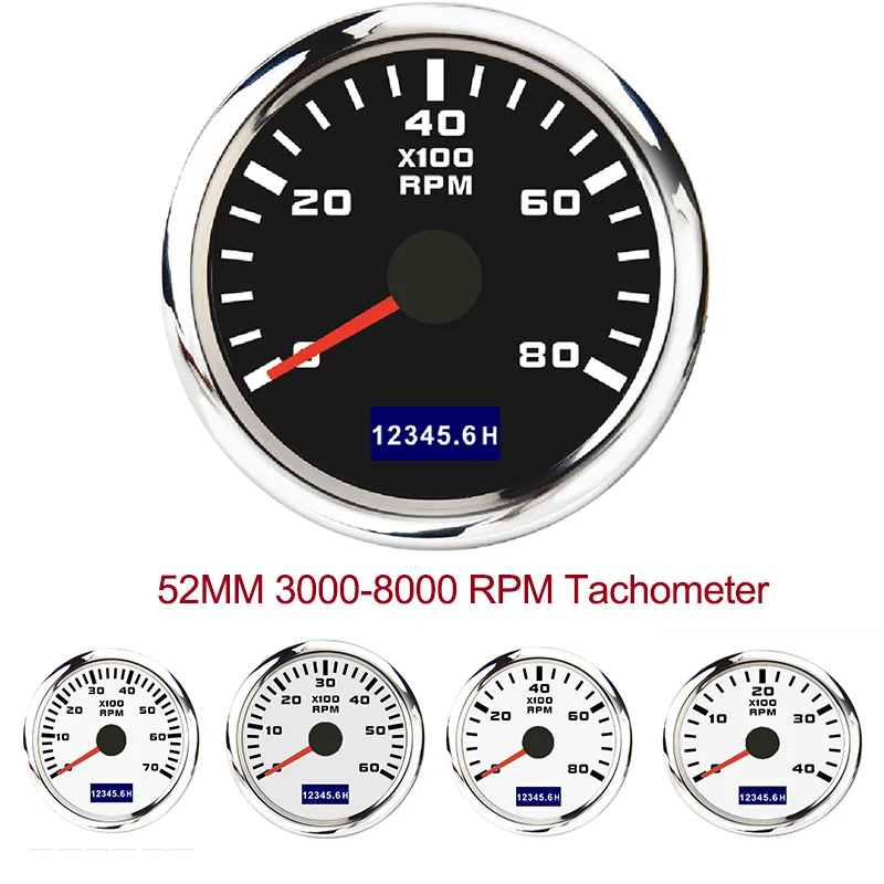 

52mm New Hourmeter Tachometer 3000-8000 RPM Outboard Counter Tacho Meter Gauge For Car Boat Accessories 9-30V Sensor Hour Meter