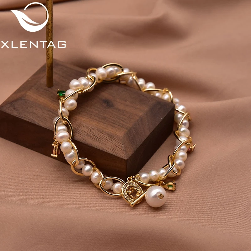 

XlentAg Fine Fashion Hand-Made Fresh Water White Pearl Leaf Bracelet Women's Couple Party Engagement Gift Moda Mujer 2021 GB0954