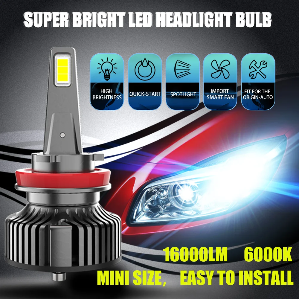 

Volodina H11 9005 H7 LED Bulbs 16000 Lumens, HB3 LED Light with 600% Brightness, 6000K Xenon White, Plug and Play Installation