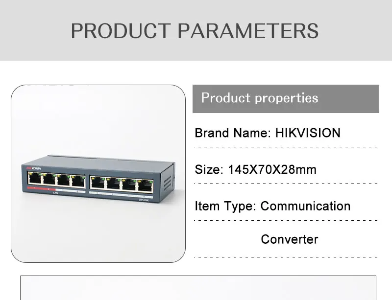 Hikvision DS-3E0108-E Неуправляемый коммутатор без PoE 8 портов 10/100 Мбит/с адаптивный металлический материал для 8-канальный NVR и ip-камер видеонаблюдения