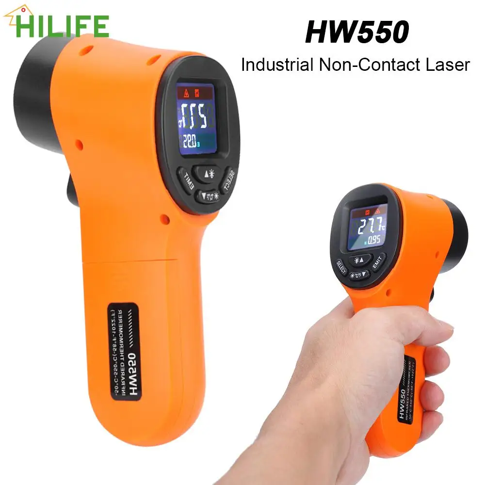 

Лазерный измеритель температуры, Бесконтактный пирометр-50 ~ 550 °C, цифровой инфракрасный термометр с ЖК-дисплеем, ИК-термометр