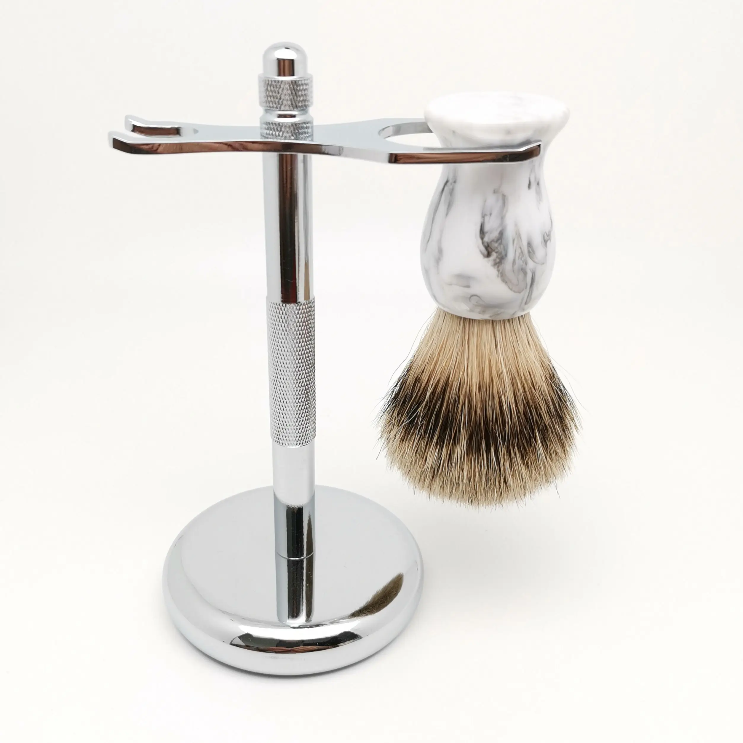 TEYO Silvertip Badger Hair Shaving Brush and Shaving Stand Set Perfect for Shave Cream Safety Razor Beard Tools