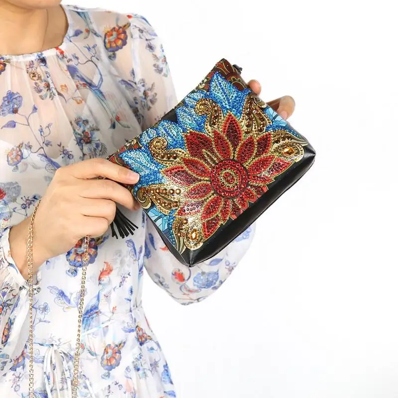 DIY цветок особой формы Алмазная картина цепь сумка на плечо кожа для женщин клатч сумка для хранения Рождественский подарок для девушки