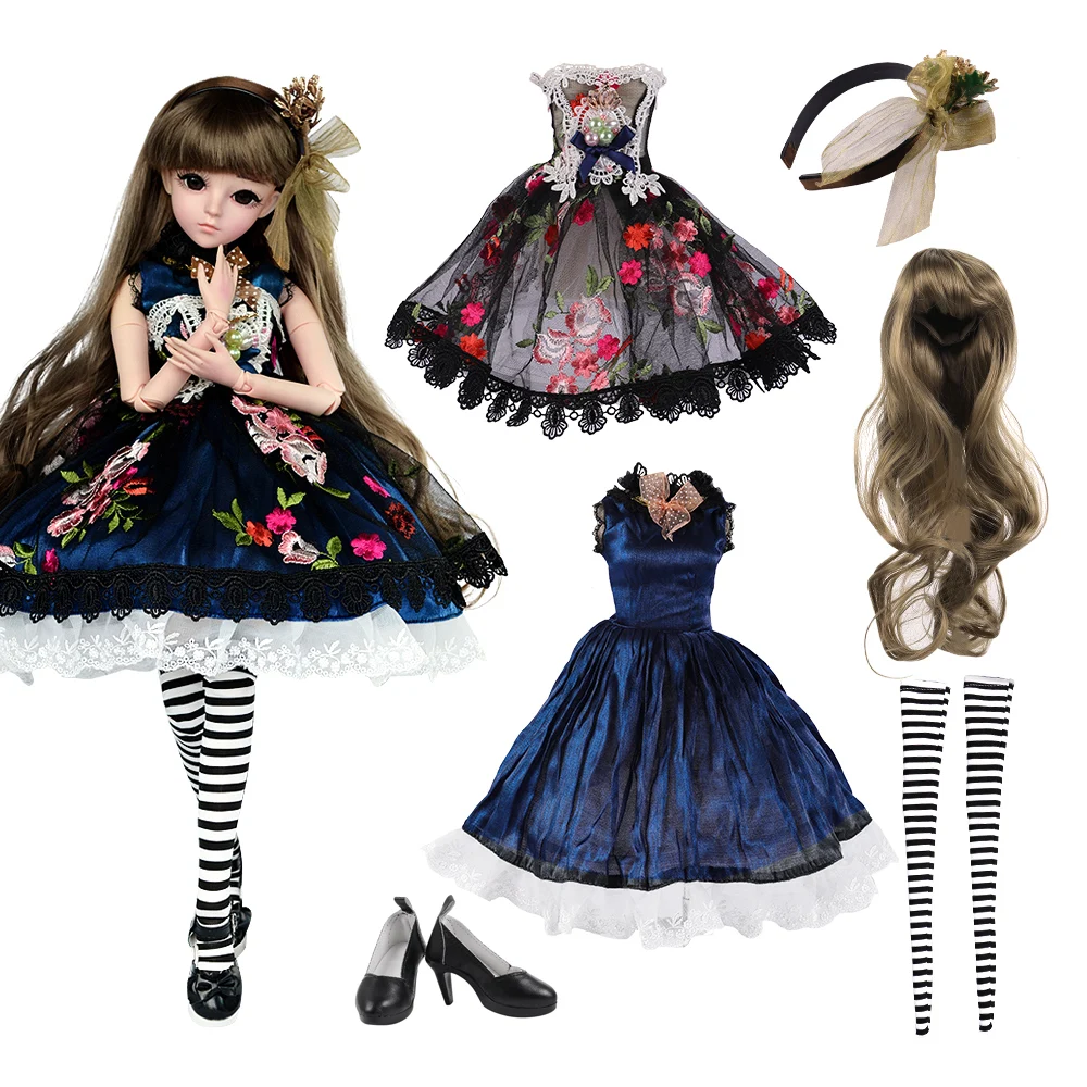 

UCanaan 1/3 BJD Dress Wig Shoes Set Full Outfits For Girls Dress Up Toys Accessories For 60CM Dolls