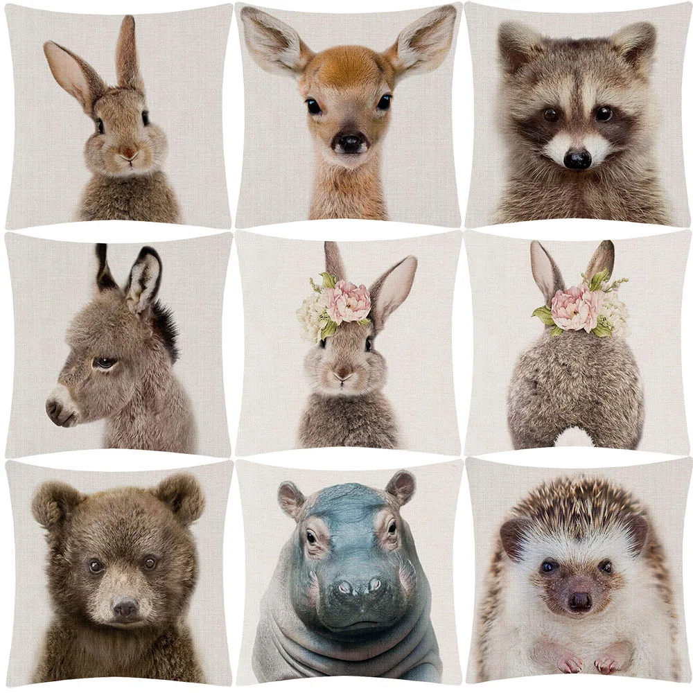 Кролик Ослик лиса олень ежик медведь член утка бегемот детские животные бежевый