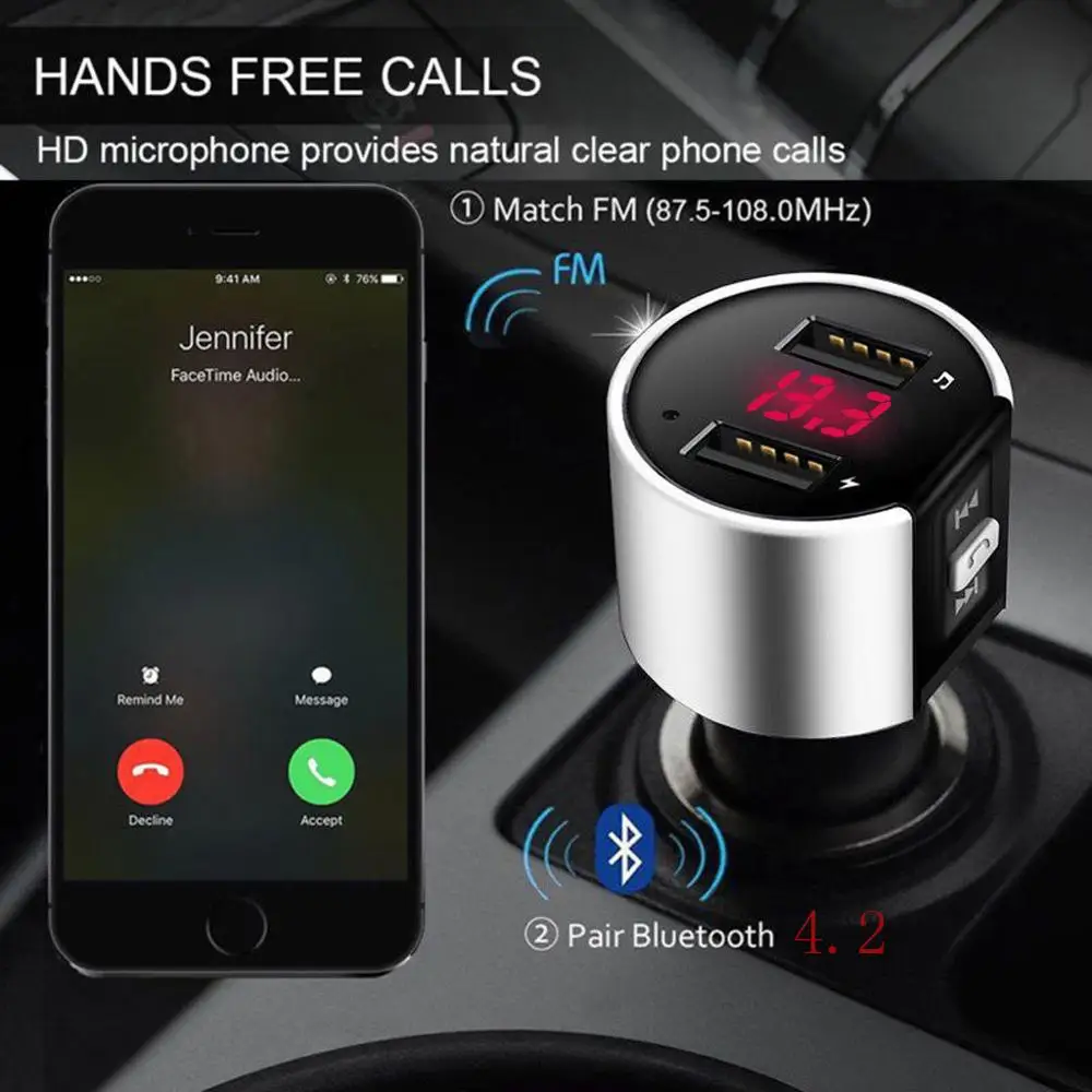 Bluetooth в автомобиле MP3 FM беспроводной передатчик двойной USB LCD зарядное устройство