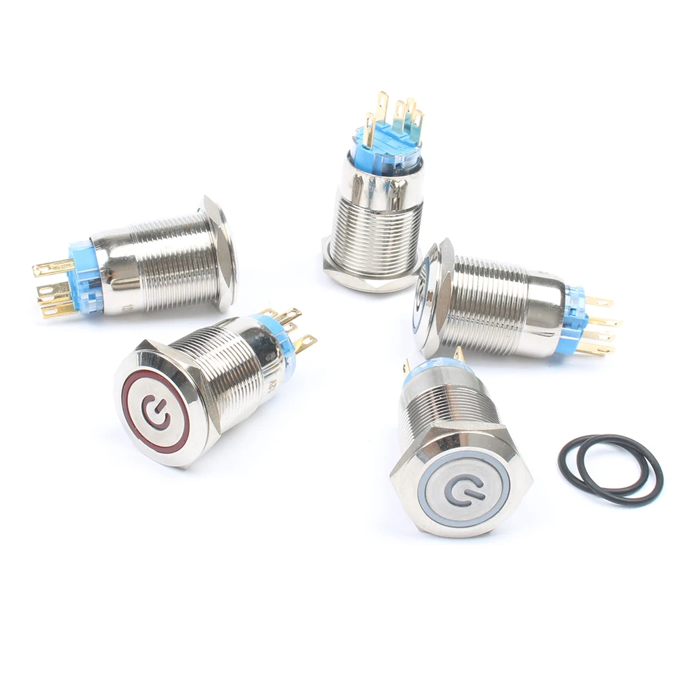 Металлический блок питания 19 мм латунный кнопочный переключатель Плоская