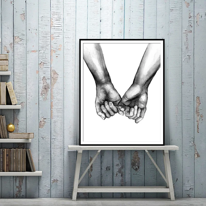 Nordic Poster Black and White Holding Hands Canvas Prints Lover Quote Wall Pictures for Living Room Abstract Minimalist Decor | Дом и сад