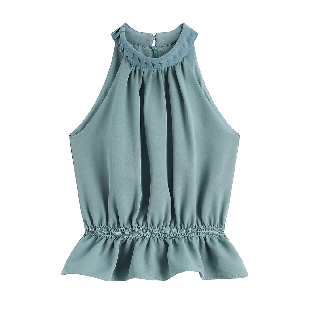 Топ 2019 летний женский Модный укороченный топ сексуальный зеленый сарафан