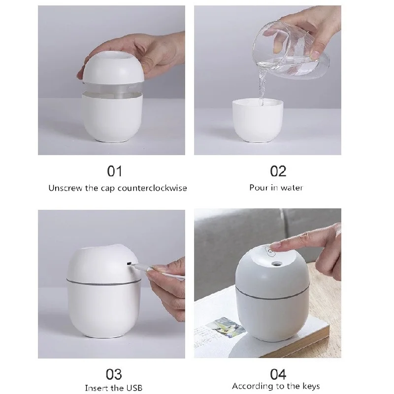 

Ultrasonic Air Humidifier Household Moisturizing Spray Student Dormitory Car Humidification Aromatherap with LED Night Light