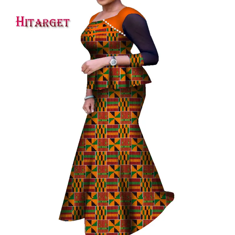 

Fashionable Women 2pcs Set African Print Skirt and Top Ankara Dashiki Lady Clothes for Party Wear Boat Neck Large Size WY7657