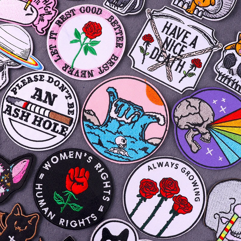 

Punk Skull Patch Iron On Patches On Clothes Stripe Badges Embroidered Patches For Clothing Hippie Patch For Clothes Applique DIY