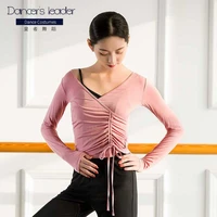 ballet dance top for woman long sleeved lace up pleated body top actress dance warm top for adult dancewear top