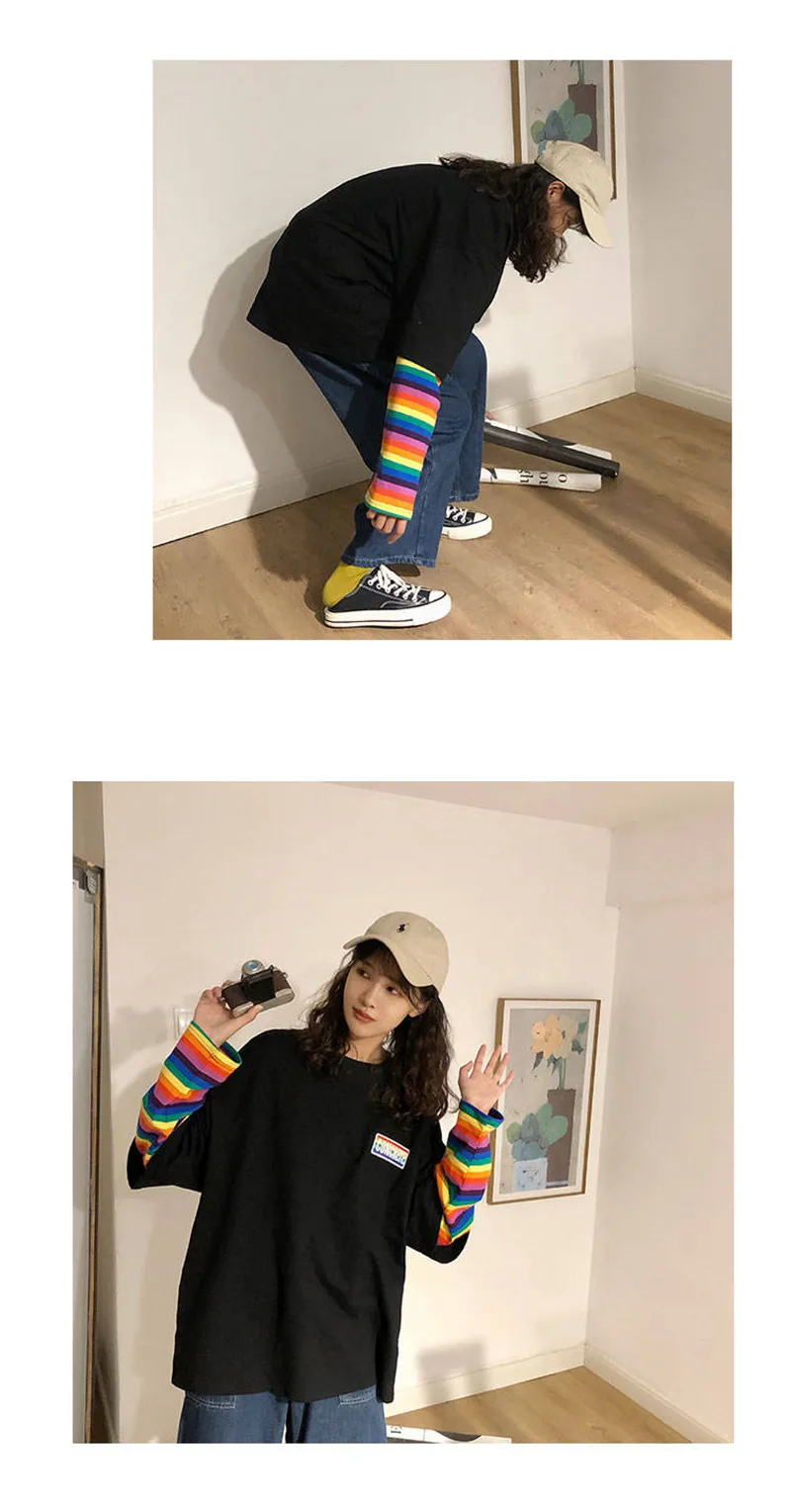 Милый джемпер Женская мода Ulzzang девушка печати Женская футболка уличная одежда с длинным рукавом весна осень Женская Повседневная футболка Топы повседневные