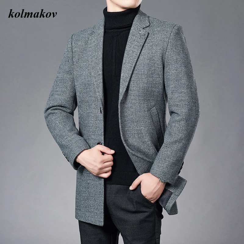 New Arrival Winter Style Men Boutique Woolen Coats Business Casual High Quliaty Solid Single Breasted Men's Leisure Blends M-4XL