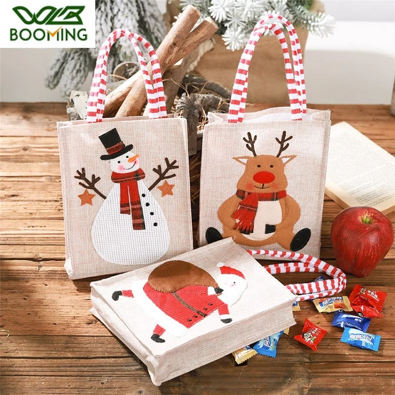 WBBOOMING Рождественская Подарочная сумка для конфет льняная Санта Клаус снеговик