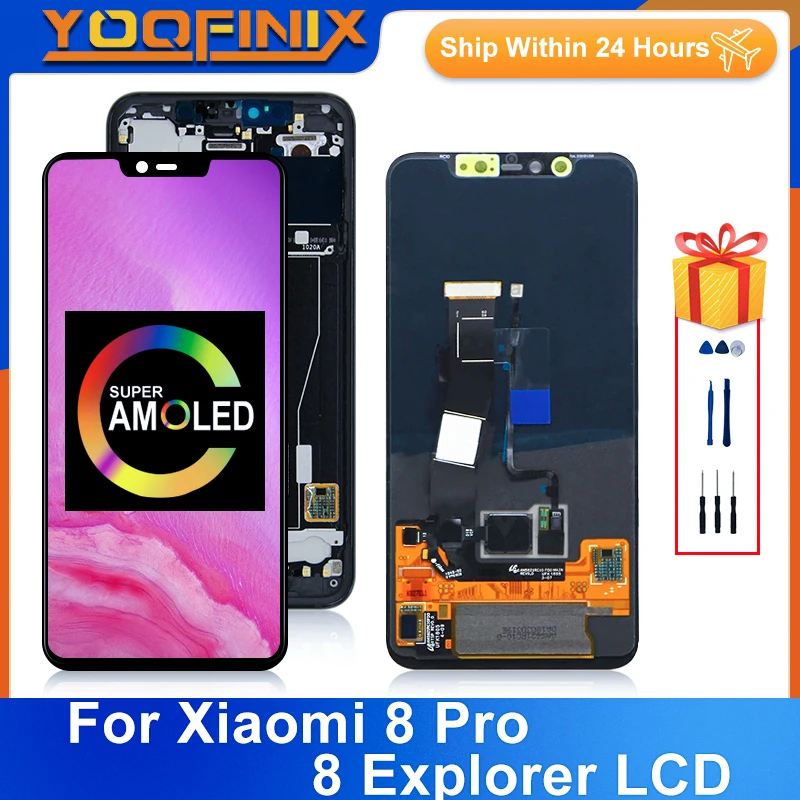 

ЖК-дисплей 6,21 дюйма Super AMOLED для Xiaomi Mi 8 Pro M1807E8A, дигитайзер в сборе, запасные части для Mi 8 Explorer, ЖК-дисплей