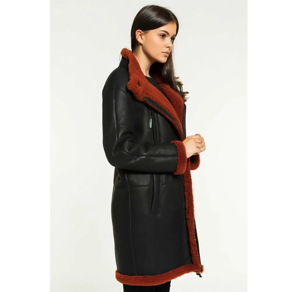 2019 новые женские Повседневное черная дубленка длинная куртка C мехом Турция