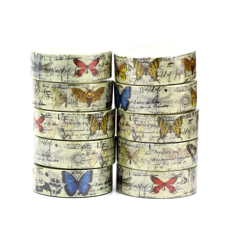 

NEW 10pcs/Lot Decorative Colorful Butterflies Ink Spots Vintage Washi Tapes DIY Bullet Journal Adhesive Masking Tape Stationery