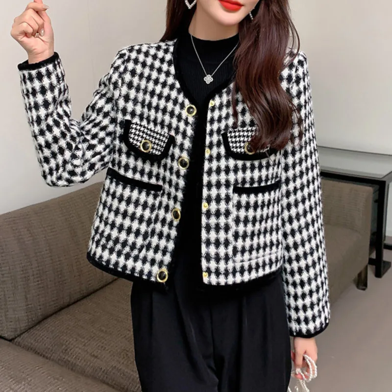 

2021 Autumn And Winter New Jacket Women Small Slim Body French Celebrity Lattice Small Fragrant Tweed Short Cardigan Coat Top