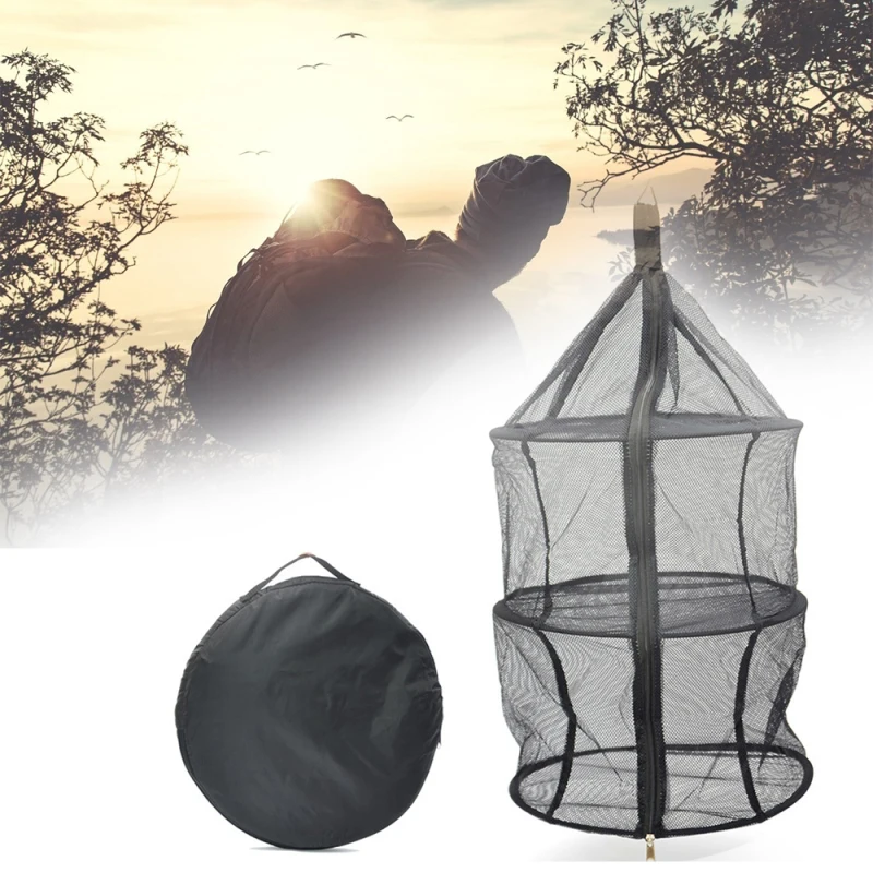 

Outdoor Camping Nylon Three Layer Folding Storage Net Bag Clothes Hanging Net Circle Drying Mesh Fruit And Vegetable Dry Network