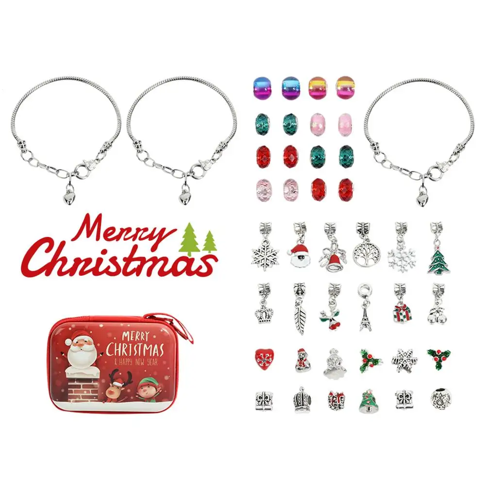 43PCS Christmas Bracelet Set DIY Craft Jewelry Pendant Kits Santa Claus Snowflake Crystal Beads For Girls | Дом и сад