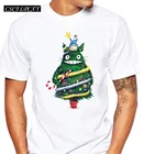 Мужская Рождественская елка Тоторо, футболки с круглым вырезом, топы с короткими рукавами, Рождественская футболка, модные футболки