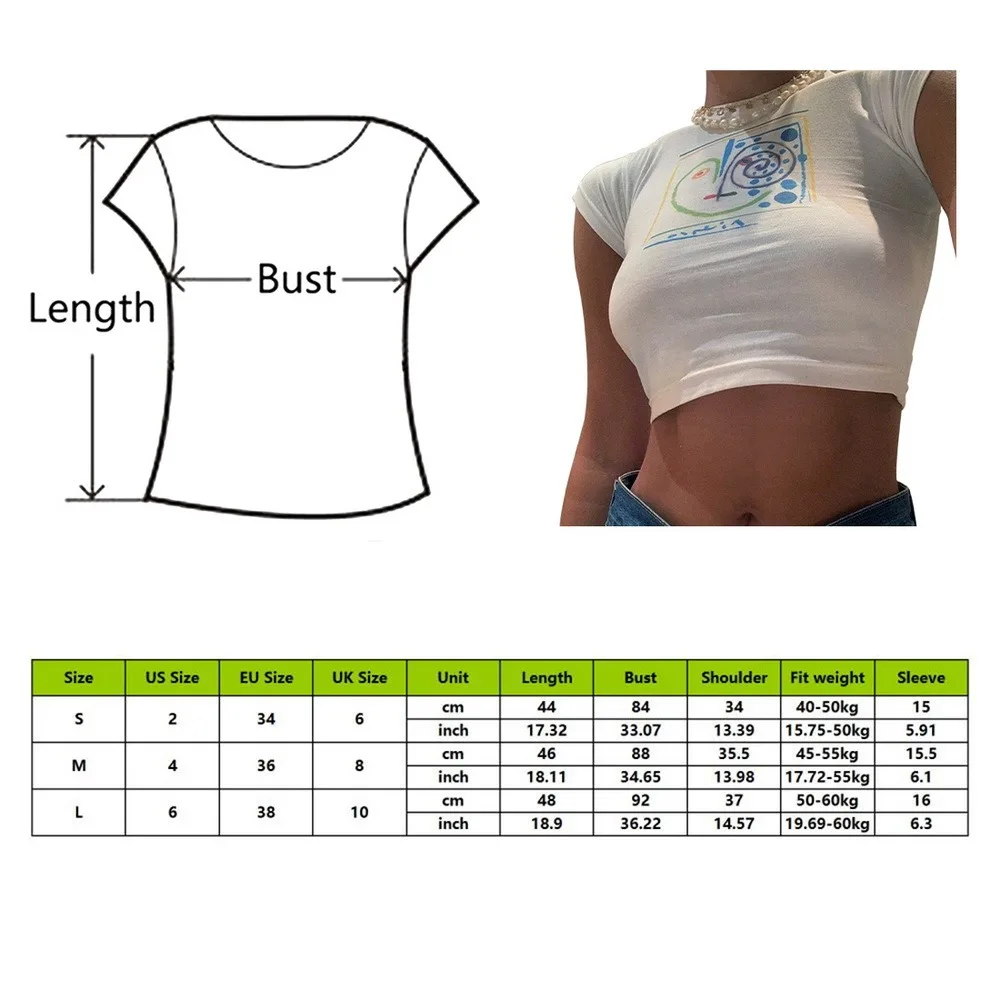 

Y2K Streetwear Graphic Short Sleeve White T-shirts 2000s Vintage Printing O-neck Baby Tees Cute Summer Crop Top Fashion