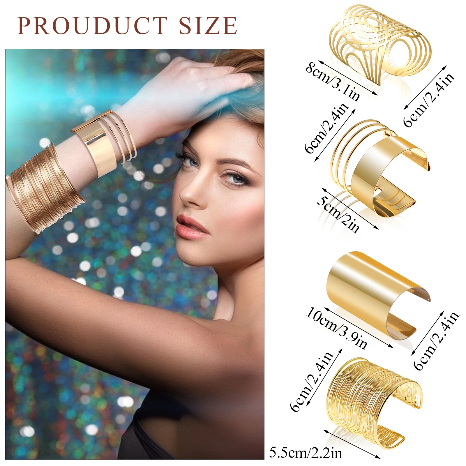 

4 Pcs Gold Cuff Bangle Bracelet for Women Open Wide Wire Bracelets Gold