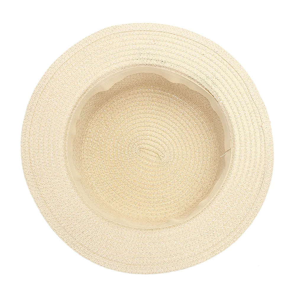 

Women's hat summer British small top hat simple bow straw hat children outdoor flat top sun hat jazz panama hat wholesale