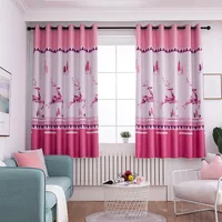 Geometric Deer Printing Shading Perforated Curtains Living Room Dining Room Shading Lovely Warm Curtains Simple And Comfortable