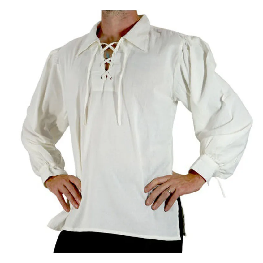 White tops Мужские Винтажные средневековые европейские традиционные Викинги пират рыцарь средневековая одежда топы рубашки для мужчин повязки Ренессанс Косплей - Цвет: White tops