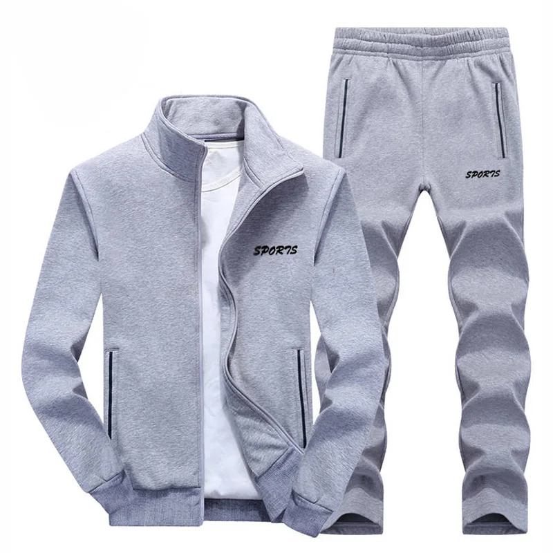 TZ204 Gray Мужские комплекты спортивной одежды для бега, куртка, тренировочные штаны для спортзала, фитнеса, бодибилдинга, два предмета, спортивные костюмы для бега, тренировочный костюм для мужчин, 5XL - Цвет: TZ204 Gray