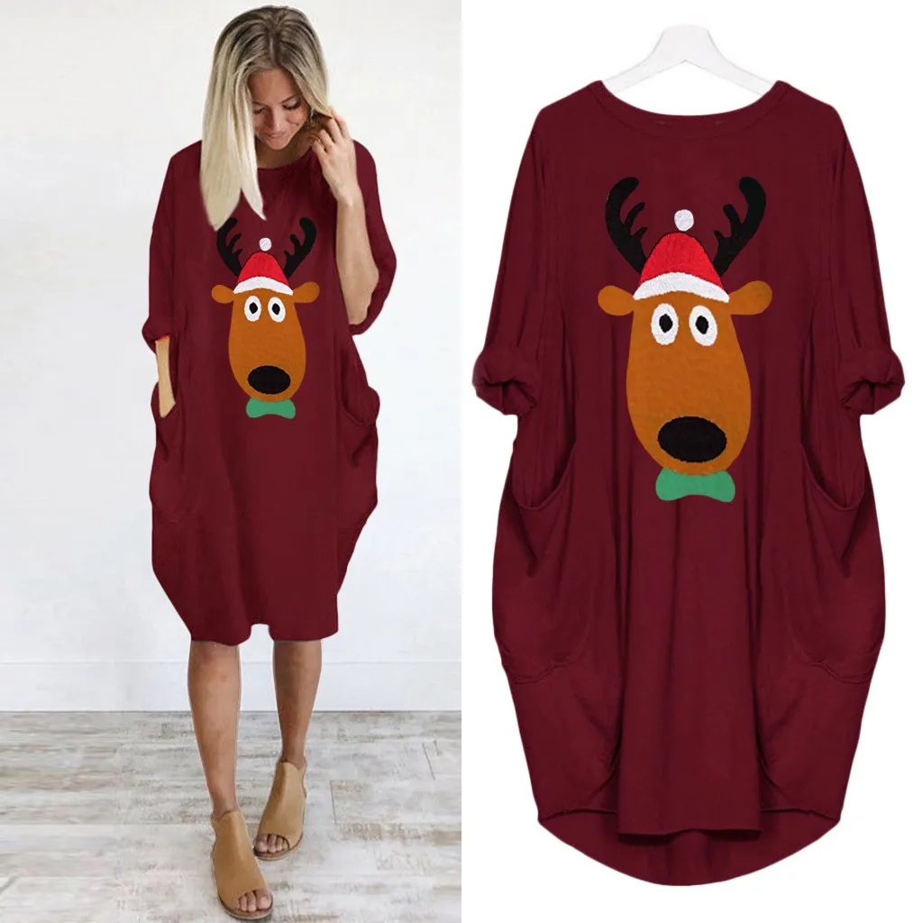 Женские платья большого размера плюс с рождественским принтом винтажные зимние
