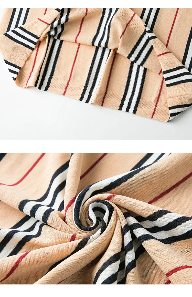 

Fashion Spring Summer 2021 Striped Short Sleeve Sweater Loose Turn-down Collar Women Thin Pullover JL-HY2020