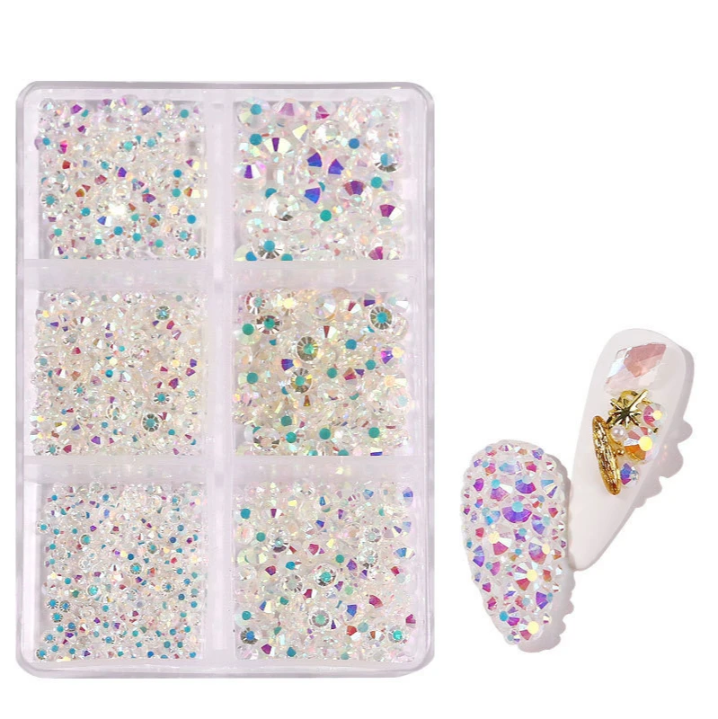 

TXD 1 Box of Crystal Nail Art Rhinestones New Nail Art Flat-Bottom Mixed Color Diy Nail Art 6 Grid Nail Jewelry Sticker Diamond