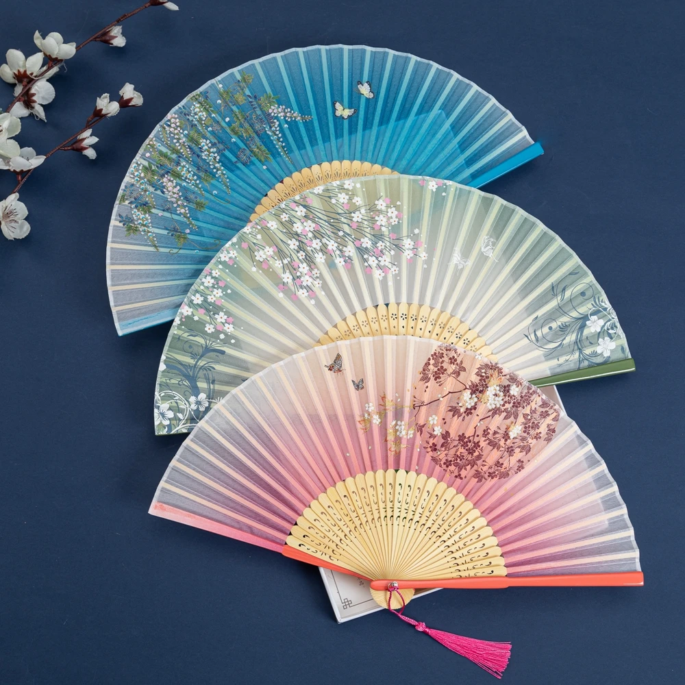 Однотонный шифоновый веер складной китайский веер-конструктор Открытый