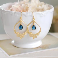 fashion blue crystal zircon for women accessories female wedding jewelry gift elegant water drop gold color dangle drop earrings