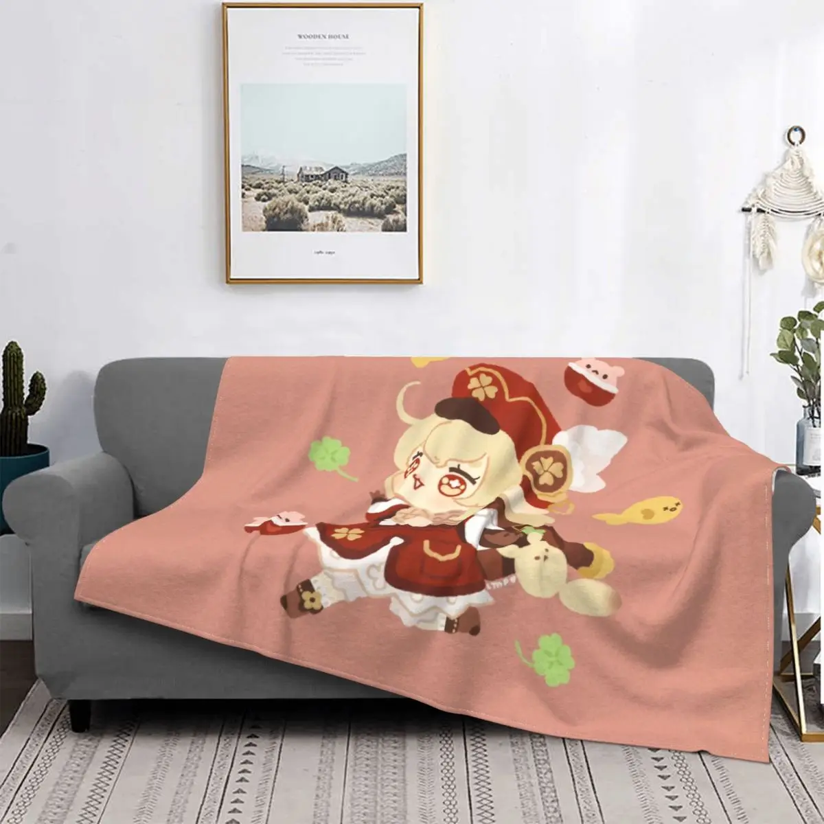 

Ударное аниме одеяло Klee Genshin, бархатное милое легкое покрывало s для автомобиля, дивана, кровати, коврика