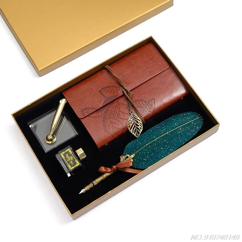 

Retro Calligraphy Feather Dip Pen Writing Ink Notebook Set Fountain Pens Stationery Gift Box N27 20 Dropshipping