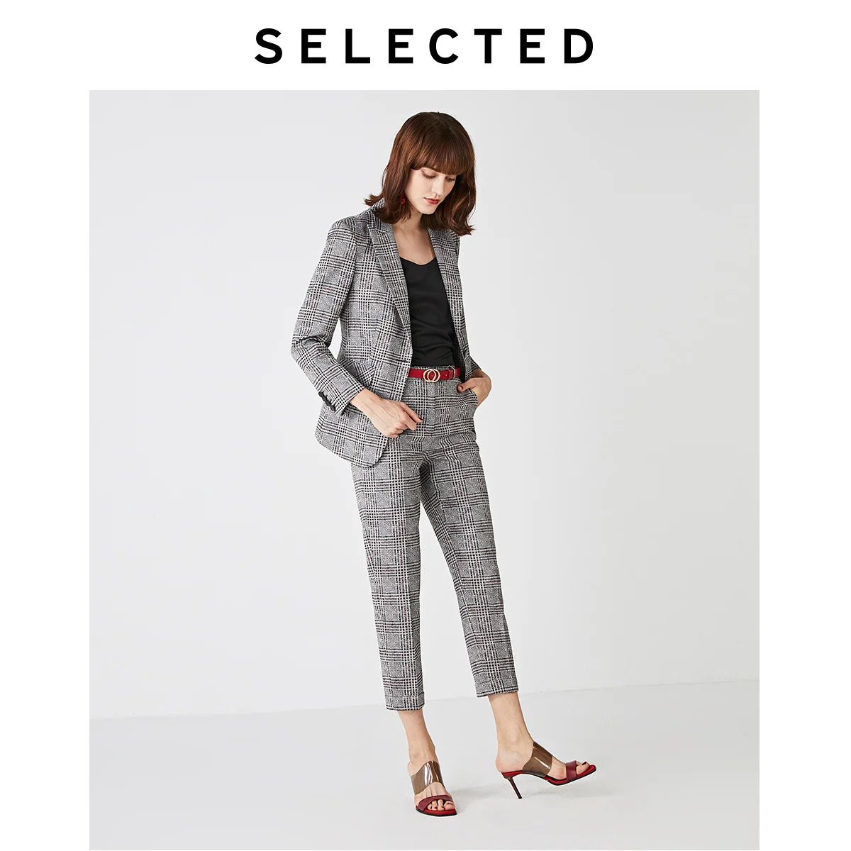 Отборные женские стильные клетчатые свернутые манжеты зауженные укороченные