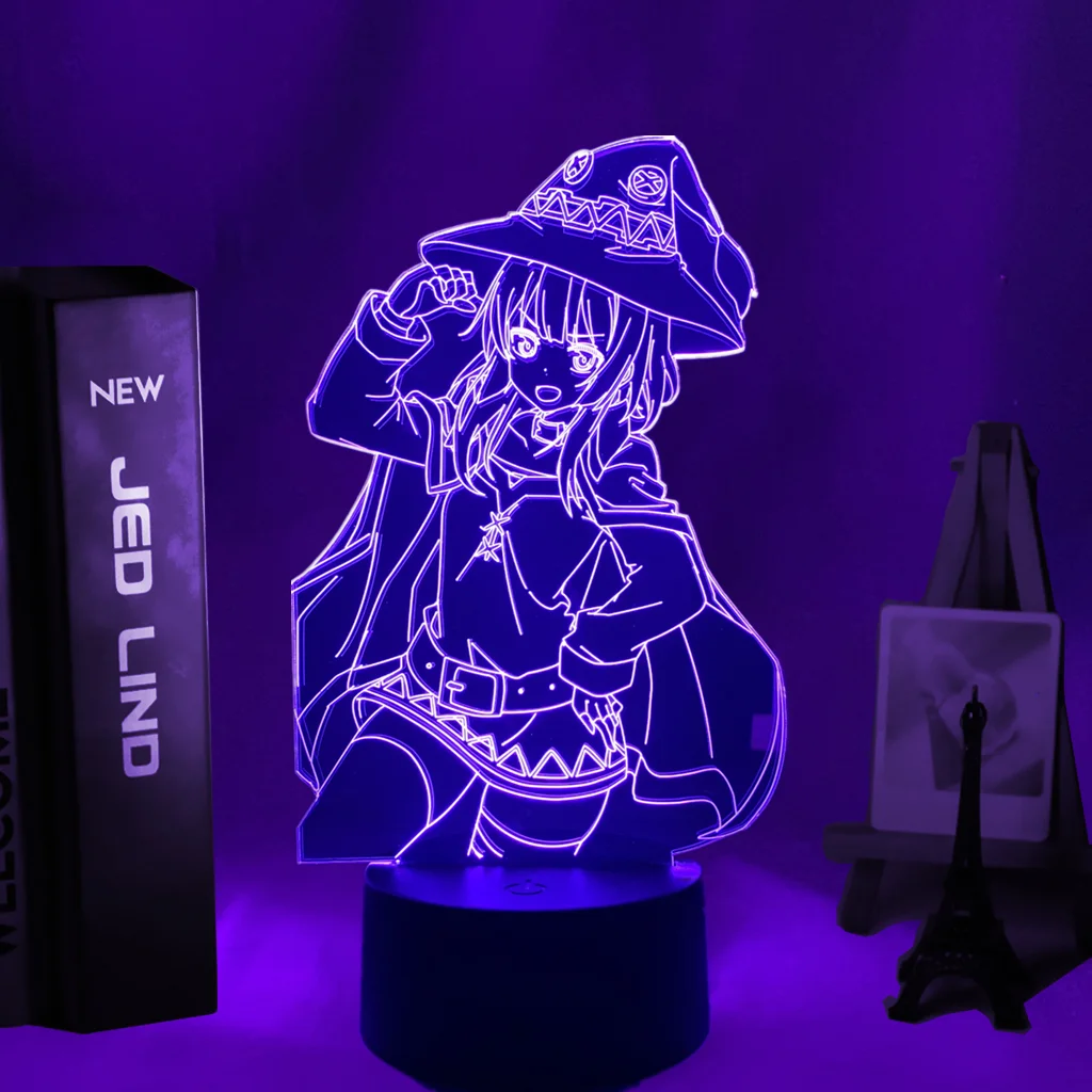 

Светодиодный ночник аниме KonoSuba Megumin, декоративсветильник ПА для спальни, подарок на день рождения, Настольная акриловая 3d лампа с рисунком манги коносубы
