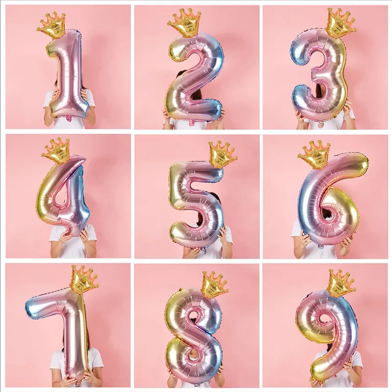 

1Set 40inch Number Foil Balloons Digit Air Ballon Kids Birthday Party Baby Shower Decorations Anniversary Crown Decor Supplies