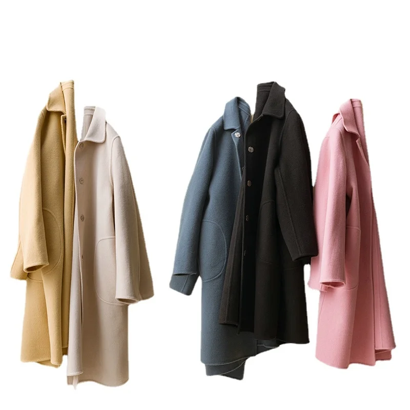 

Autumn 100% Wool Coat Women Long Blue Elegant Coats Femlae Double-faced Woolen Jackets Korena Style Woman Clothes WPY4239