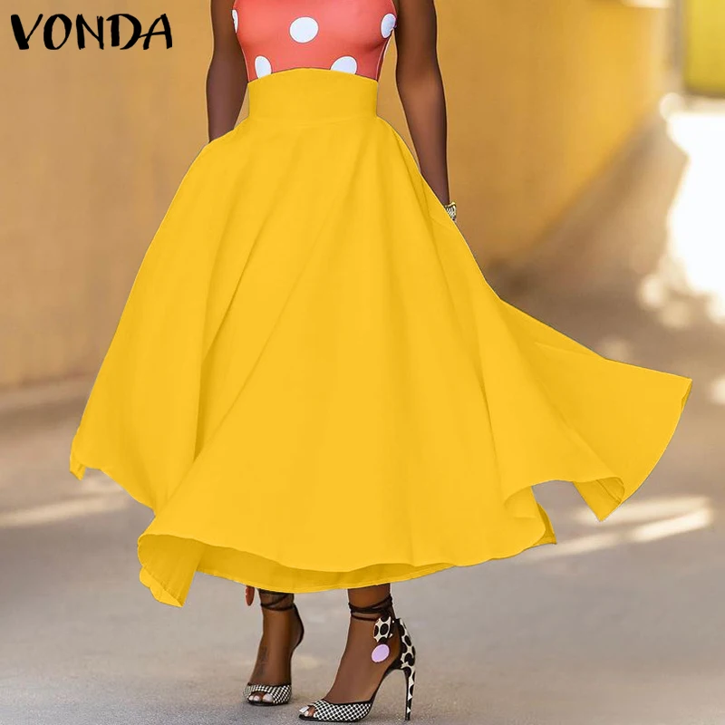 

Женская элегантная длинная юбка-макси VONDA, лето-осень 2021, мешковатые юбки с высокой талией и карманами, Женская свободная уличная одежда бол...