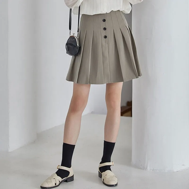 

Women High Waist A-line Mini Skirts New Arrival 2021 Summer Sweet Style Solid Color All-match Ladies Short Pleated Skirts W084