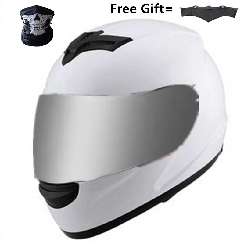 white-silver Мото шлемы полное лицо мото rcycle шлемы DOT одобренные с удаленным шейным платком четыре сезона солнцезащитный щит Прикрепленный прозрачный козырек - Цвет: white-silver