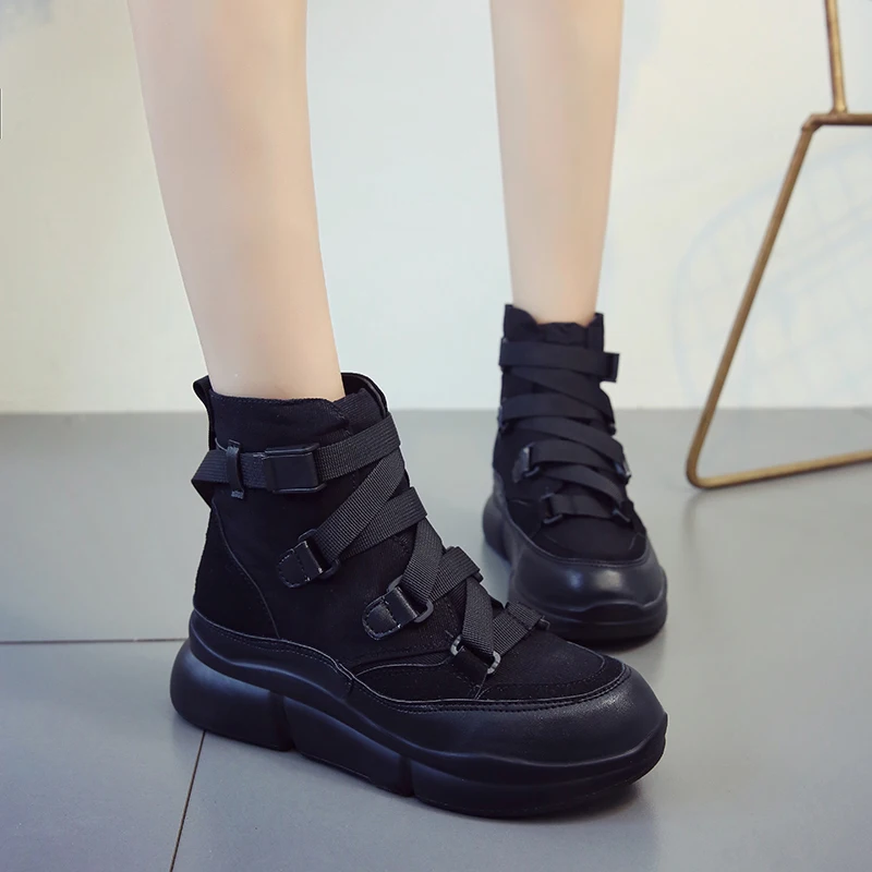 Женские парусиновые ботинки Lucyever с пряжкой на платформе закругленным носком