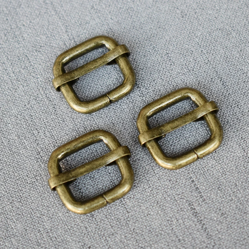 10 Pcs/Lot 15mm Bromze Metal Rectangle Adjust Tri-glide Pin Buckle Slider Loop DIY Shoulder Leather Bag Strap Belt Web